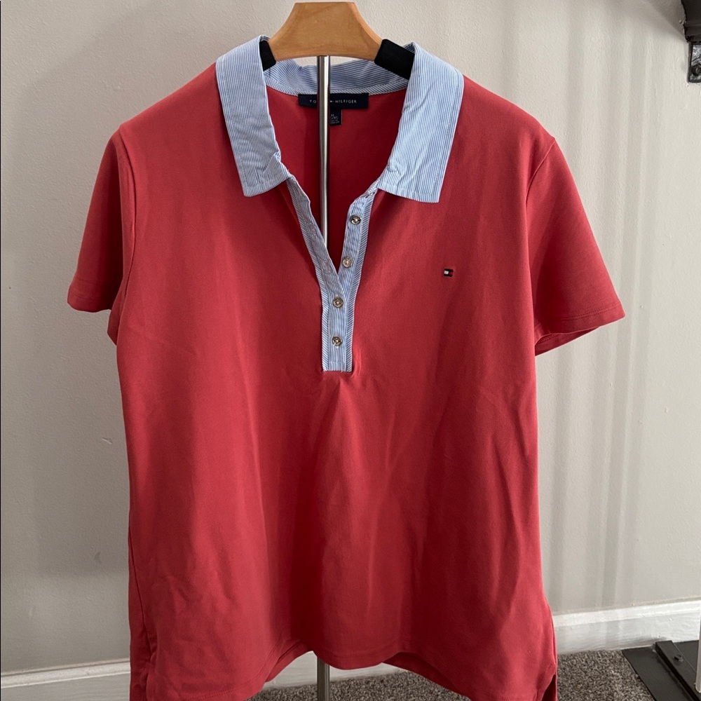 Tommy Hilfiger Red Polo with Light Blue Collar